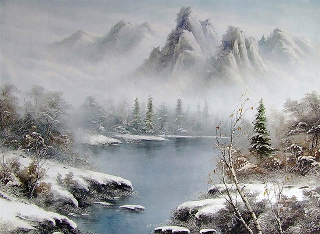 Lake and Mountains in Fog BR Landscape Oil Paintings